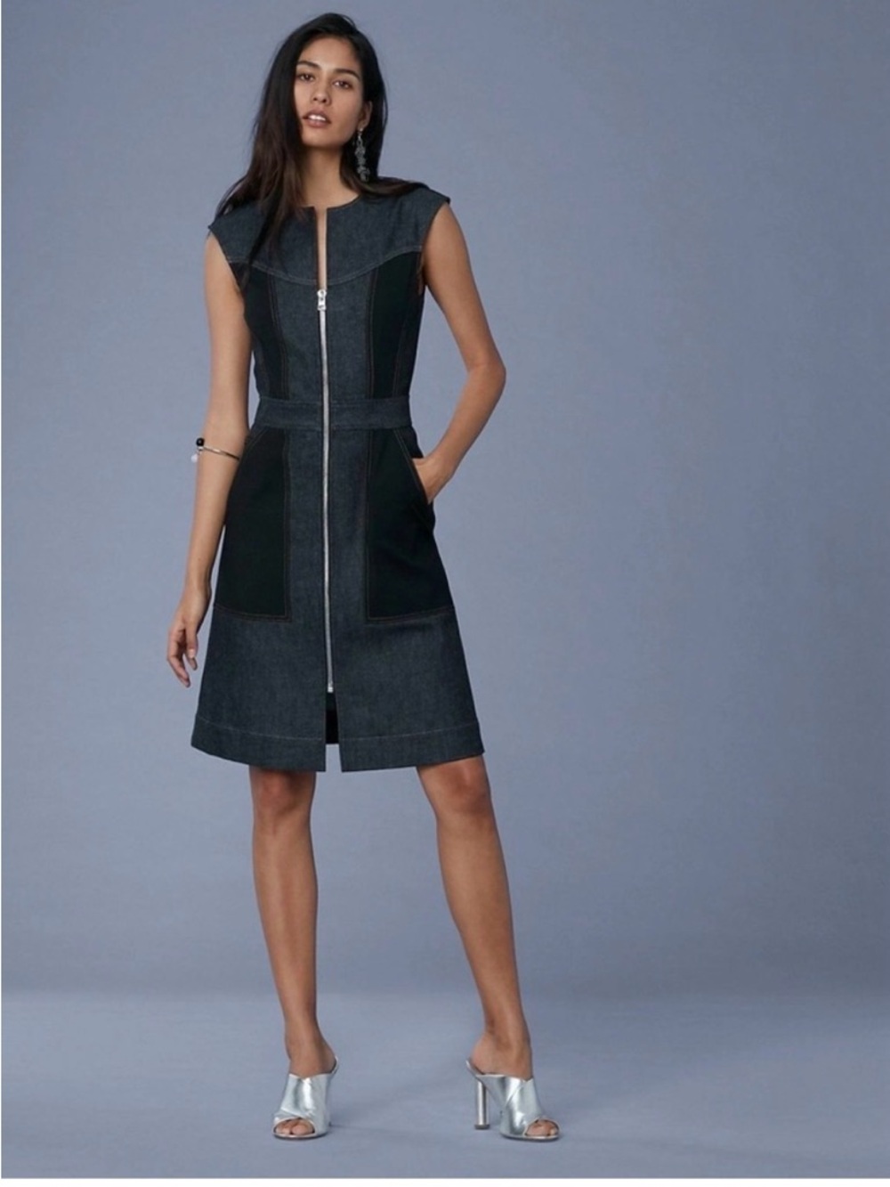Diane Von Furstenberg Sleeveless Zip-Front Denim Dress